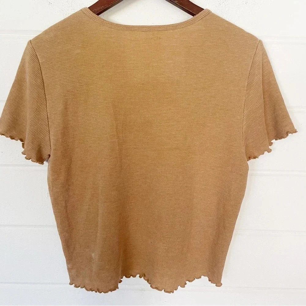 American Eagle Women’s Brown Crop Baby Tee Scalloped Hem Size XL - Picture 8 of 9